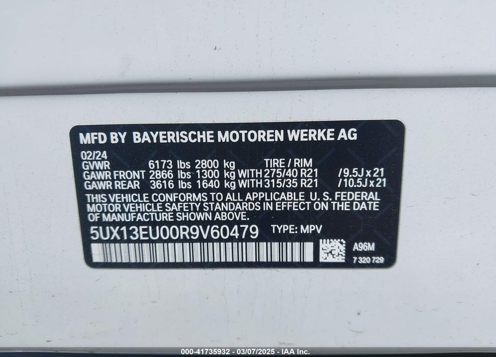 2024 BMW X5 SDRIVE40I VIN: 5UX13EU00R9V60479