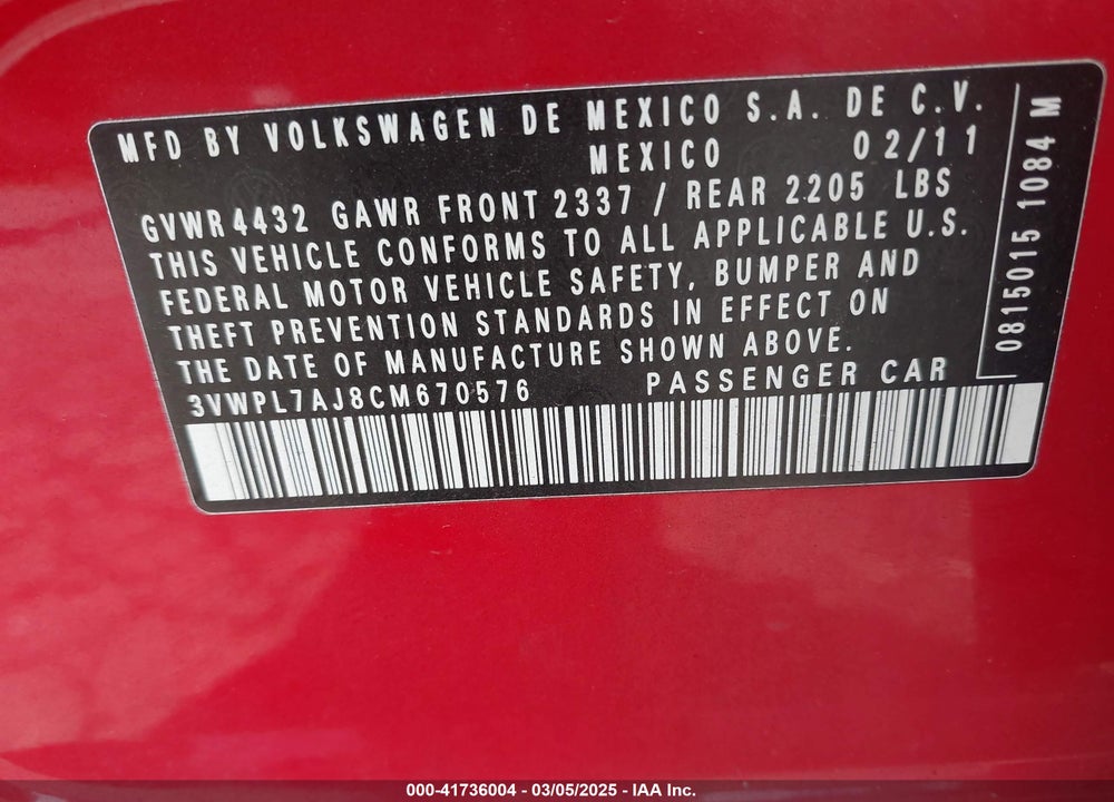 2012 VOLKSWAGEN JETTA SPORTWAGEN VIN: 3VWPL7AJ8CM670576