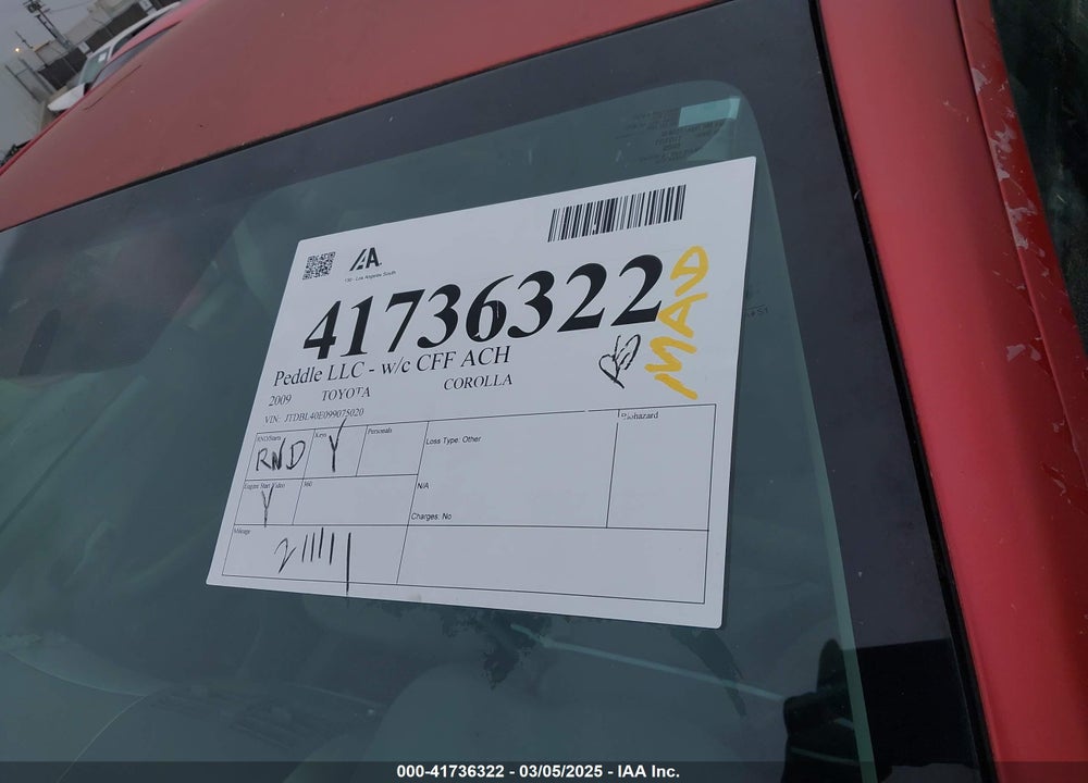 2009 TOYOTA COROLLA VIN: JTDBL40E099075020