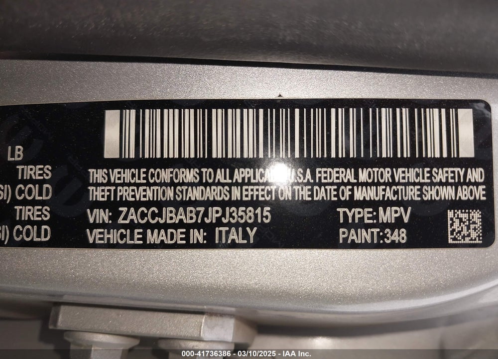2018 JEEP RENEGADE VIN: ZACCJBAB7JPJ35815