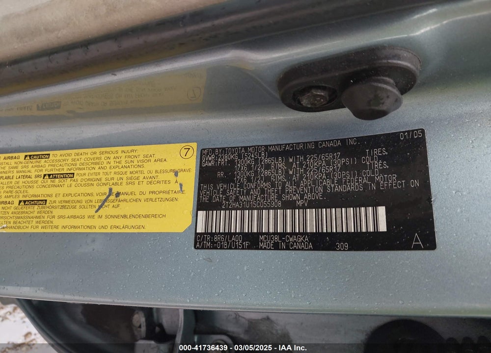 2005 LEXUS RX 330 VIN: 2T2HA31U15C055908
