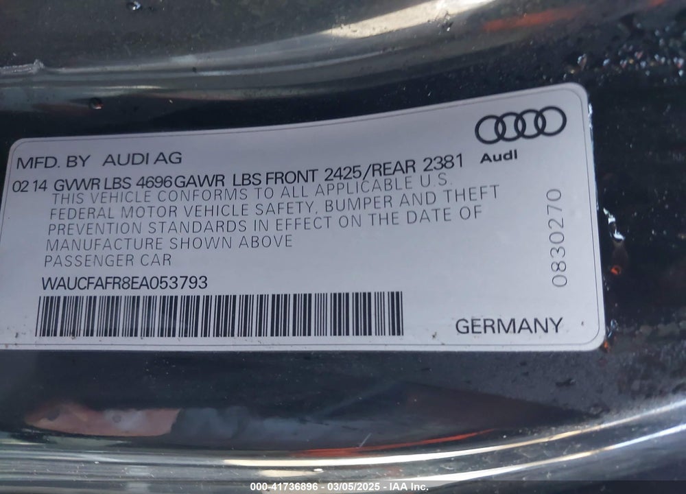 2014 AUDI A5 2.0T PREMIUM VIN: WAUCFAFR8EA053793
