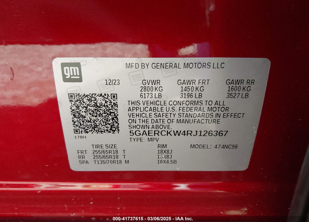 2024 BUICK ENCLAVE VIN: 5GAERCKW4RJ126367