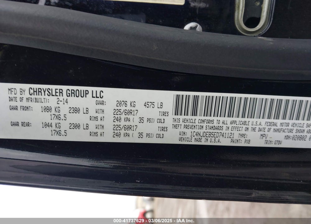 2014 JEEP COMPASS VIN: 1C4NJDEB5ED741121