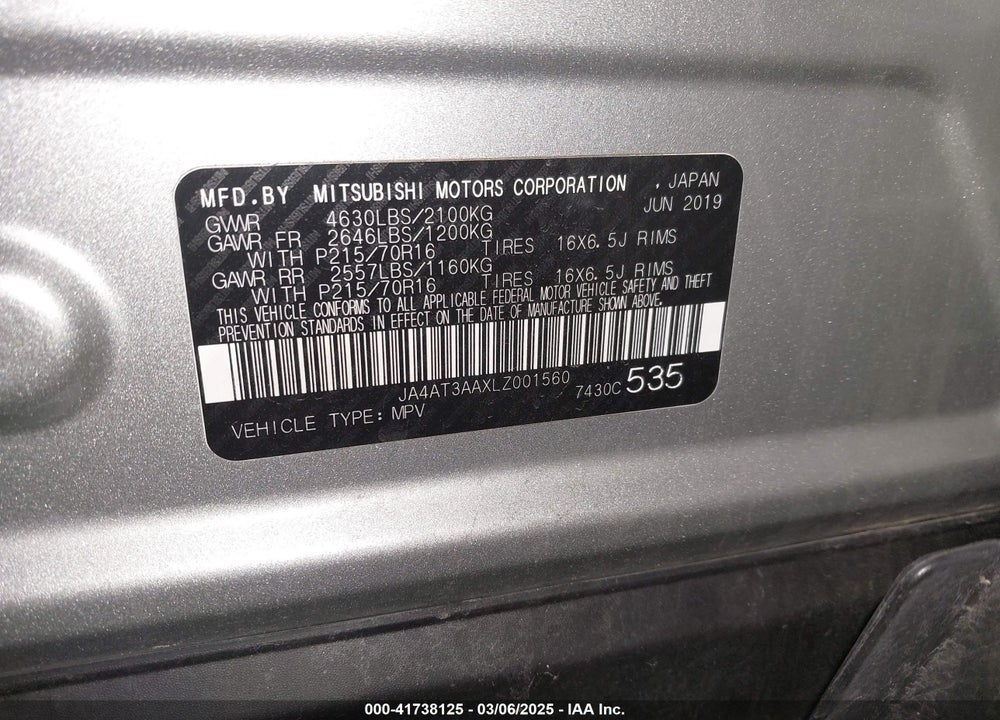 2020 MITSUBISHI ECLIPSE CROSS VIN: JA4AT3AAXLZ001560