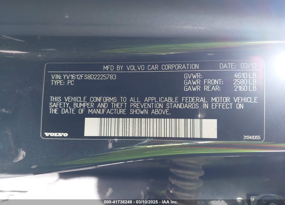 2013 VOLVO S60 VIN: YV1612FS8D2225783