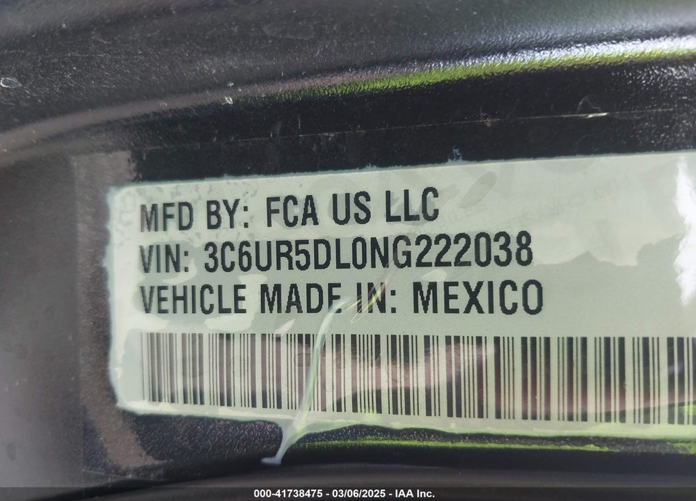 2022 RAM 2500 VIN: 3C6UR5DL0NG222038