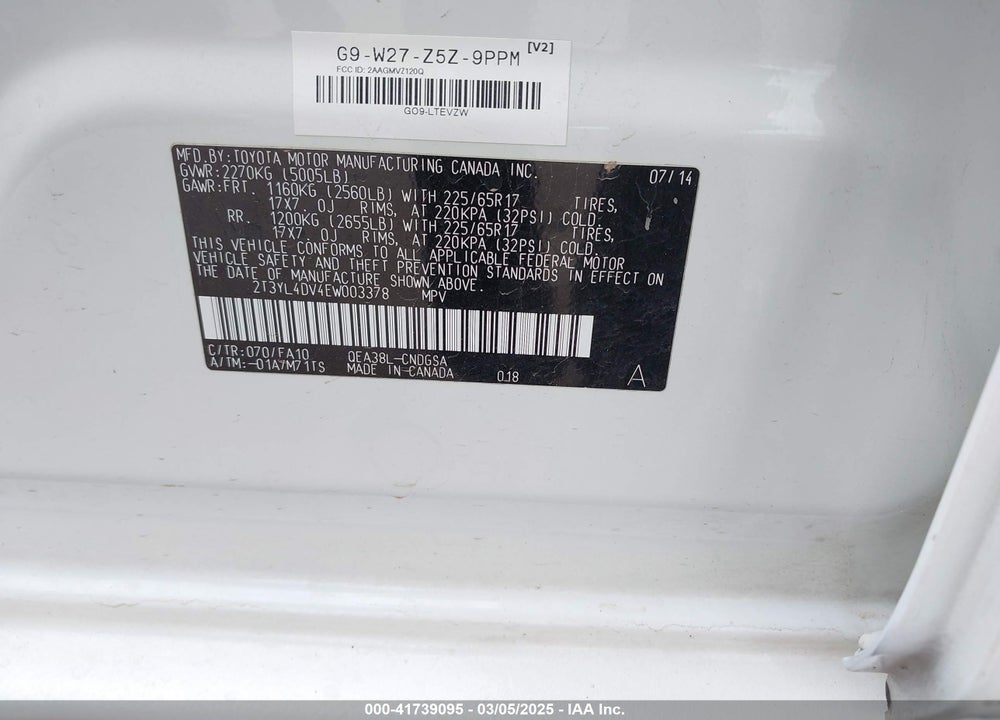 2014 TOYOTA RAV4 EV VIN: 2T3YL4DV4EW003378
