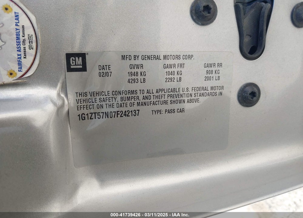 2007 CHEVROLET MALIBU VIN: 1G1ZT57N07F242137