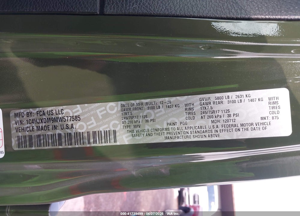 2021 JEEP WRANGLER UNLIMITED SPORT S 4X4 VIN: 1C4HJXDM9MW577585