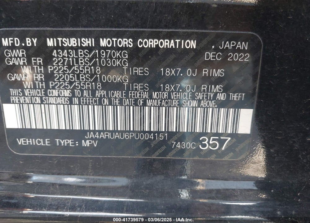 2023 MITSUBISHI OUTLANDER SPORT 2.0 ES AWC/2.0 LE AWC/2.0 RALLIART AWC/2.0 S AWC/2.0 SE AWC VIN: JA4ARUAU6PU004151