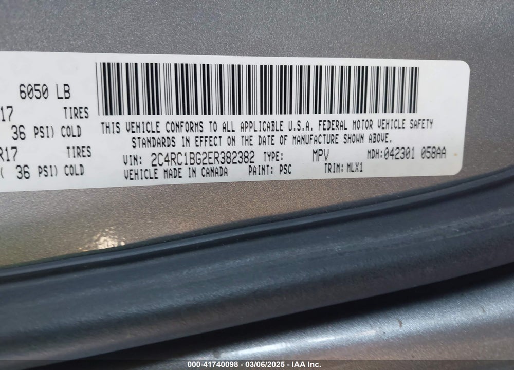 2014 CHRYSLER TOWN & COUNTRY TOURING VIN: 2C4RC1BG2ER382382