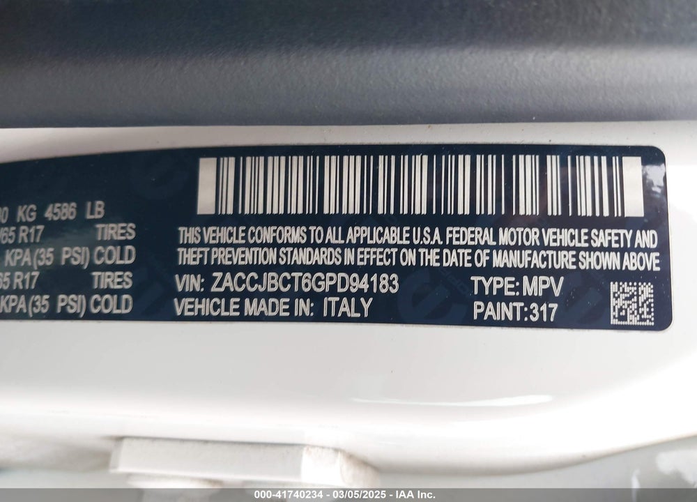 2016 JEEP RENEGADE VIN: ZACCJBCT6GPD94183