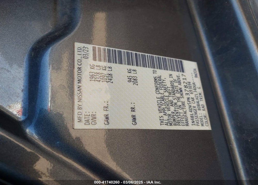 2023 NISSAN ALTIMA VIN: 1N4BL4DV5PN378217