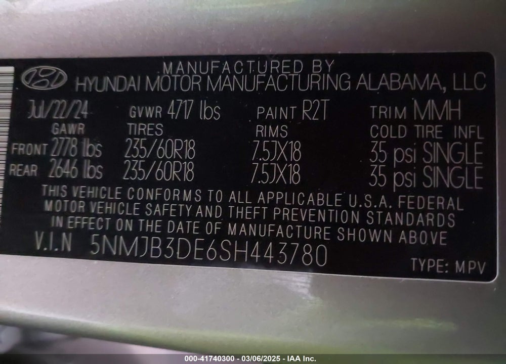 2025 HYUNDAI TUCSON SEL VIN: 5NMJB3DE6SH443780