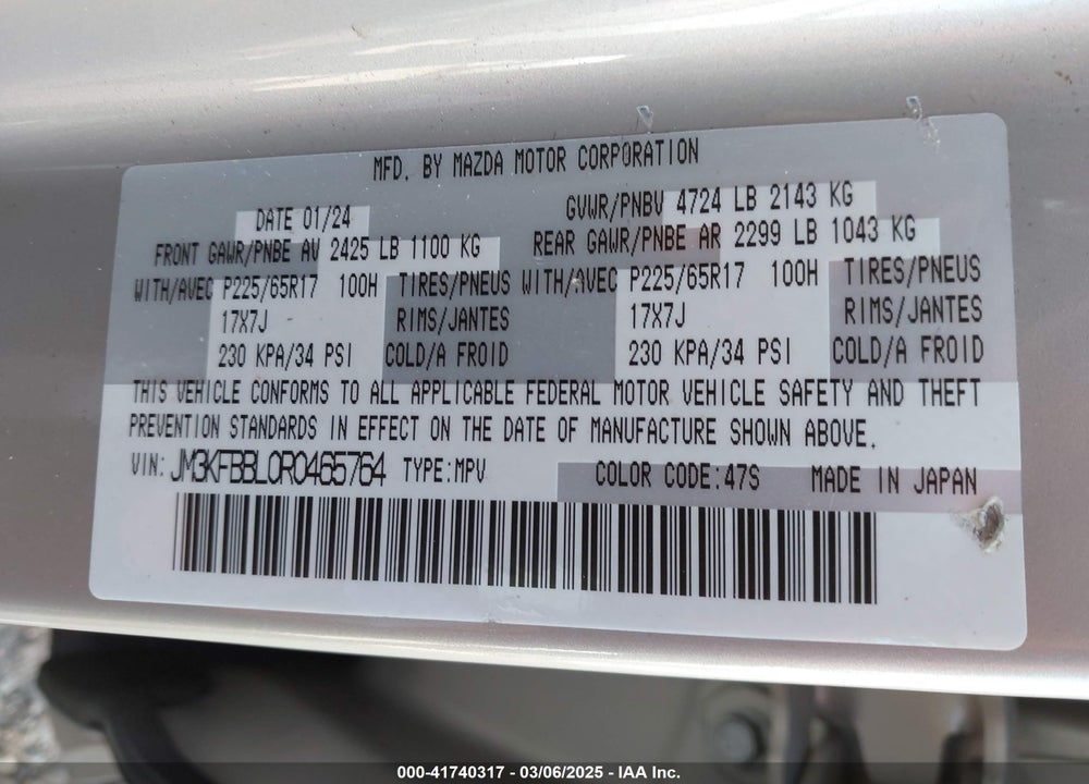 2024 MAZDA CX-5 2.5 S SELECT VIN: JM3KFBBL0R0465764