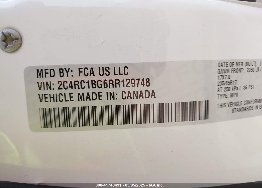 2024 CHRYSLER PACIFICA TOURING L VIN: 2C4RC1BG6RR129748