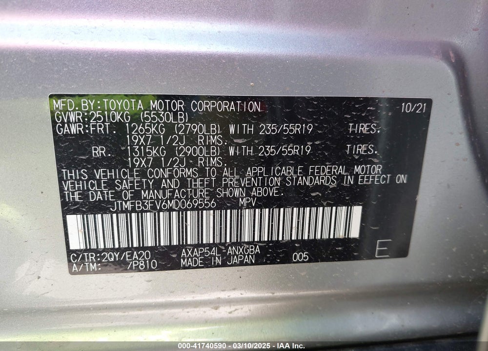 2021 TOYOTA RAV4 PRIME VIN: JTMFB3FV6MD069556