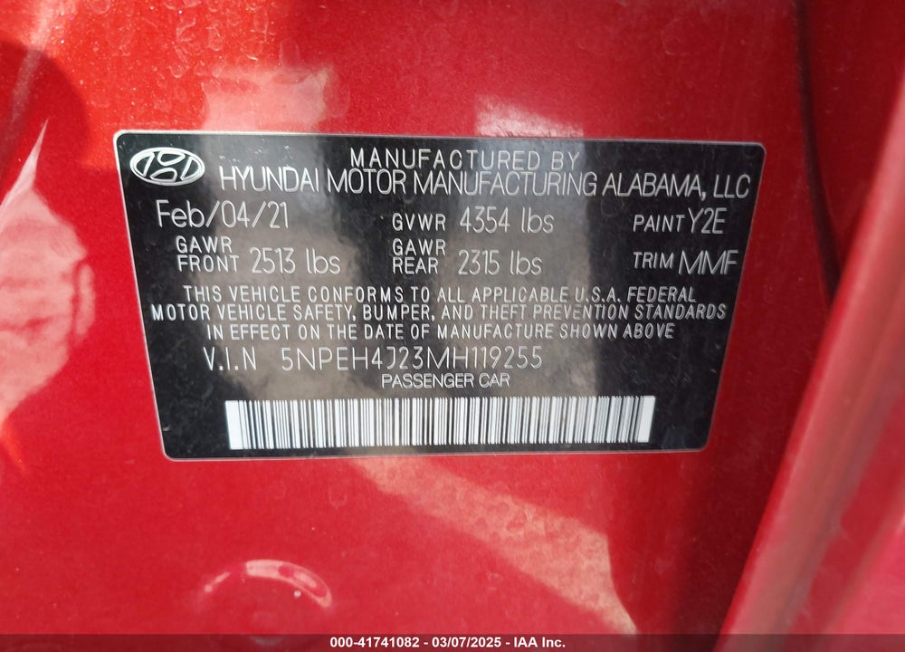 2021 HYUNDAI SONATA LIMITED VIN: 5NPEH4J23MH119255