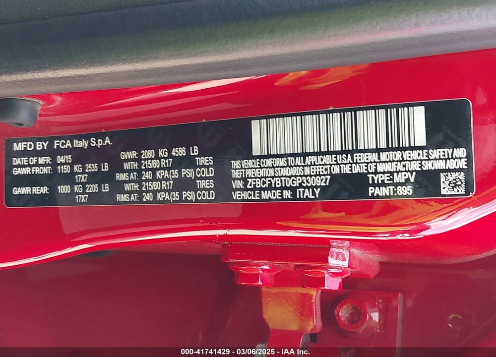 2016 FIAT 500X VIN: ZFBCFYBT0GP330927