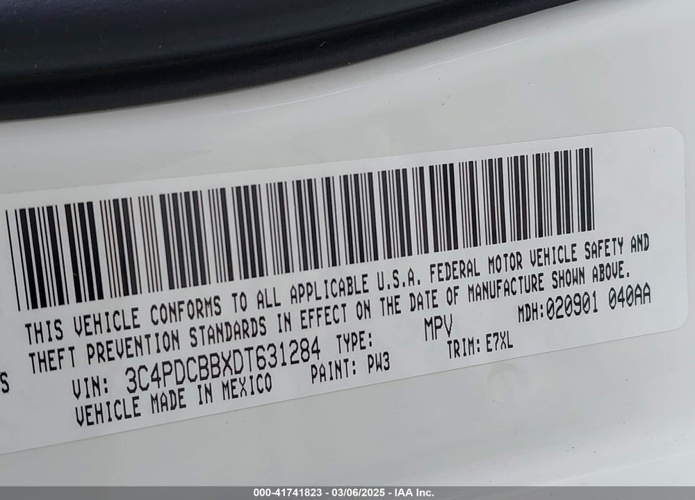 2013 DODGE JOURNEY VIN: 3C4PDCBBXDT631284