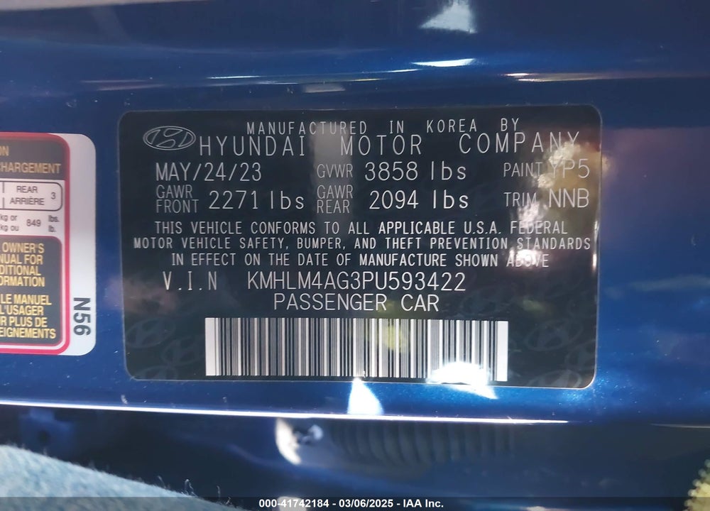 2023 HYUNDAI ELANTRA VIN: KMHLM4AG3PU593422