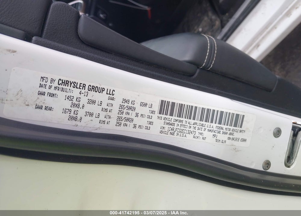 2014 JEEP GRAND CHEROKEE OVERLAND VIN: 1C4RJFCG2EC132473