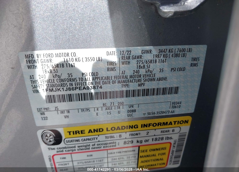 2023 FORD EXPEDITION VIN: 1FMJK1J86PEA03874