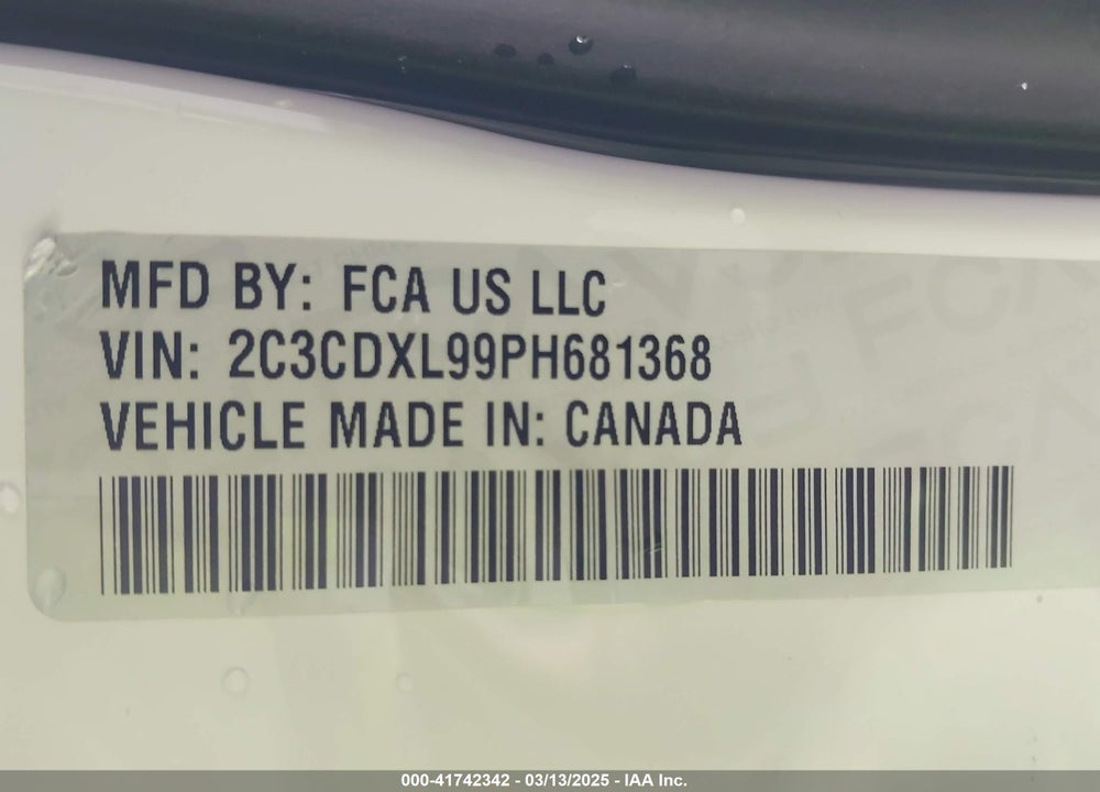 2023 DODGE CHARGER VIN: 2C3CDXL99PH681368
