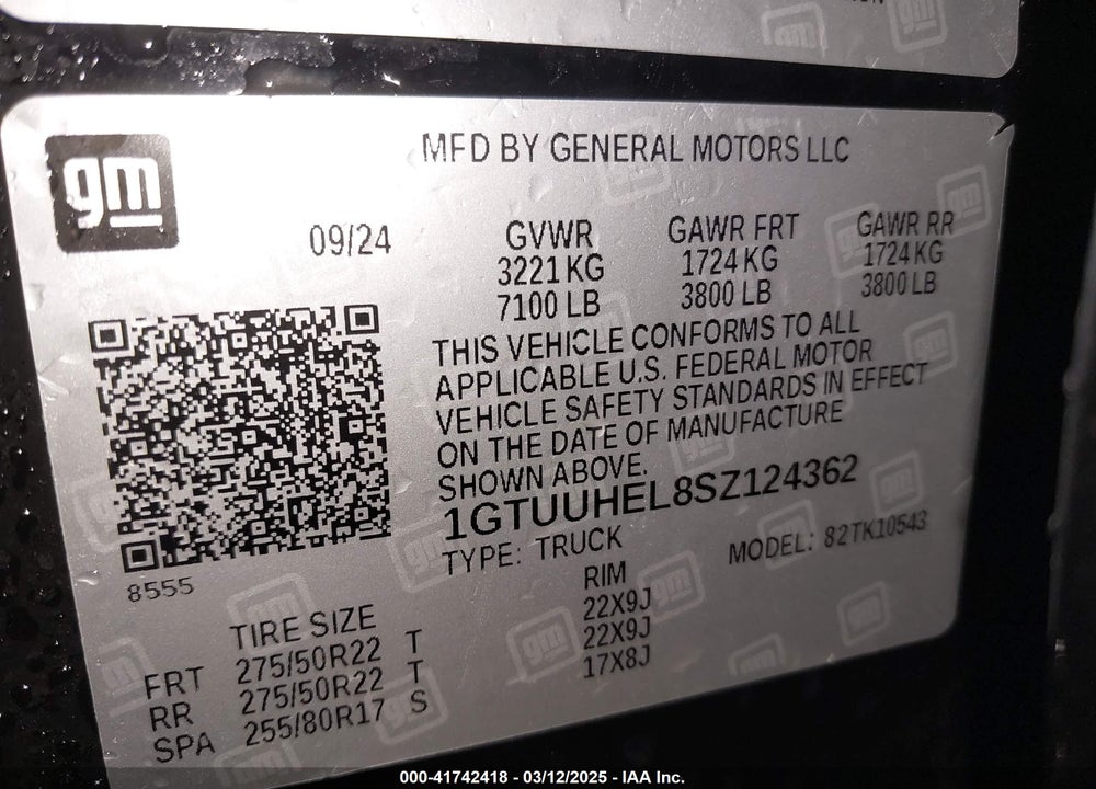 2025 GMC SIERRA 1500 VIN: 1GTUUHEL8SZ124362