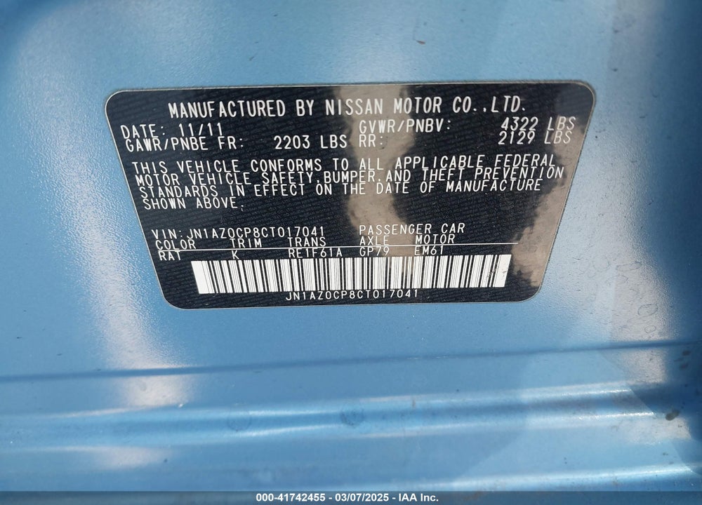 2012 NISSAN LEAF VIN: JN1AZ0CP8CT017041