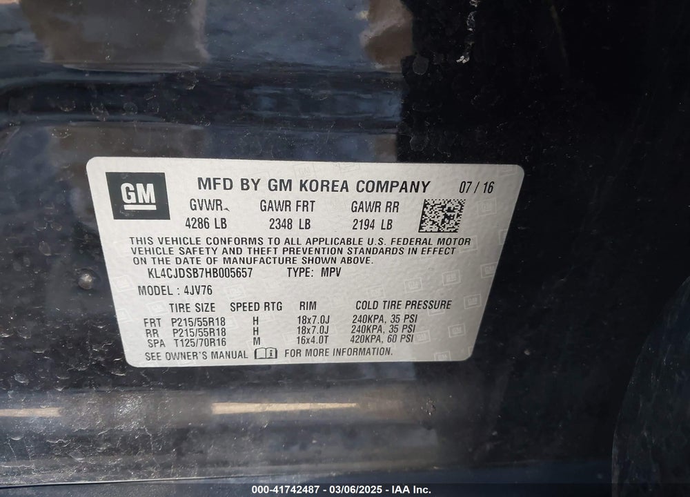 2017 BUICK ENCORE VIN: KL4CJDSB7HB005657