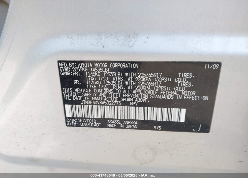 2010 TOYOTA RAV4 VIN: JTMBF4DV8A5022773