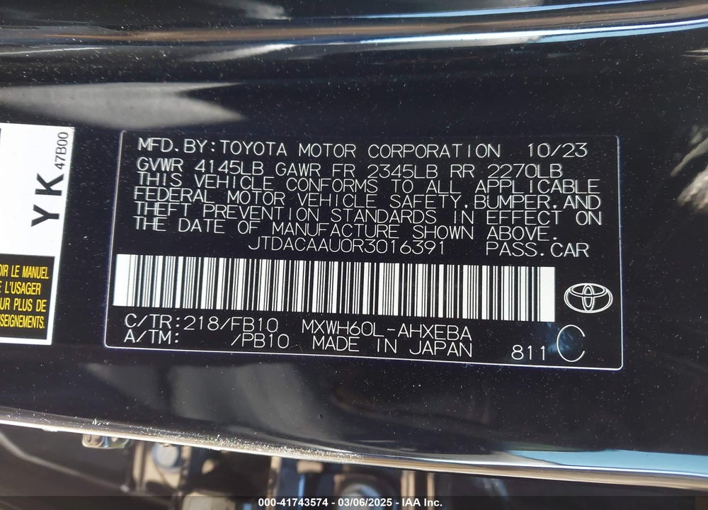 2024 TOYOTA PRIUS LE VIN: JTDACAAU0R3016391