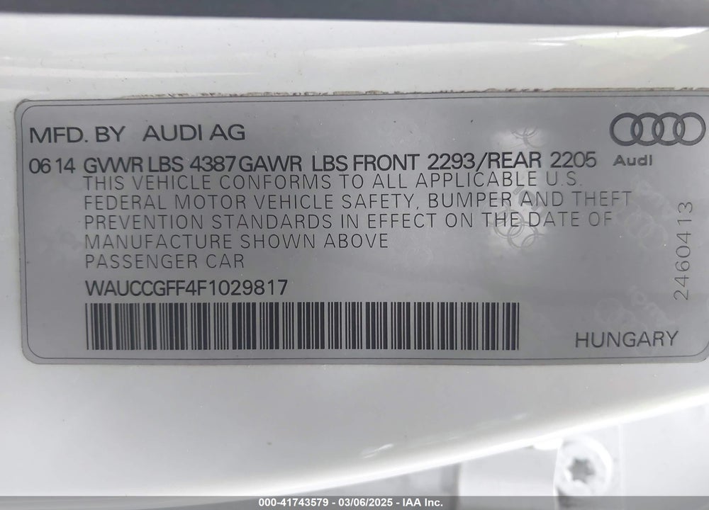 2015 AUDI A3 VIN: WAUCCGFF4F1029817