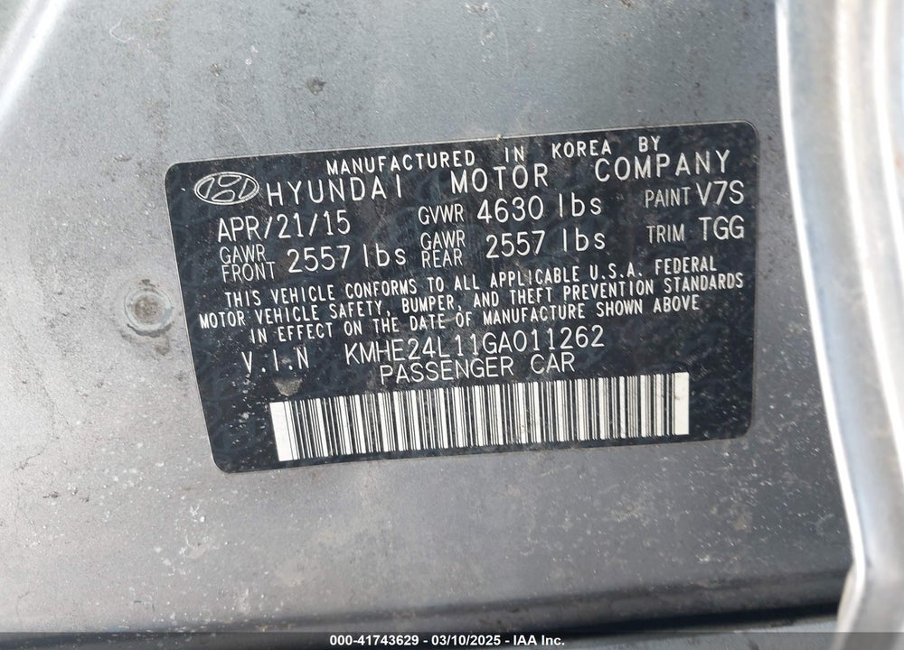2016 HYUNDAI SONATA HYBRID VIN: KMHE24L11GA011262