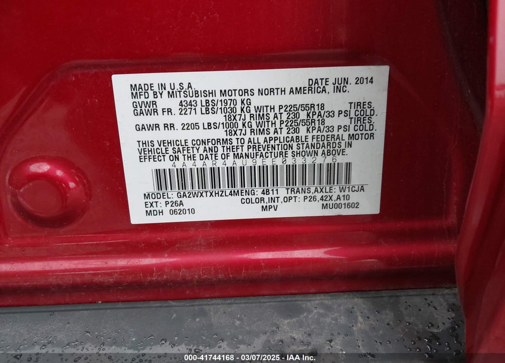 2014 MITSUBISHI OUTLANDER SPORT VIN: 4A4AR4AU9EE033276