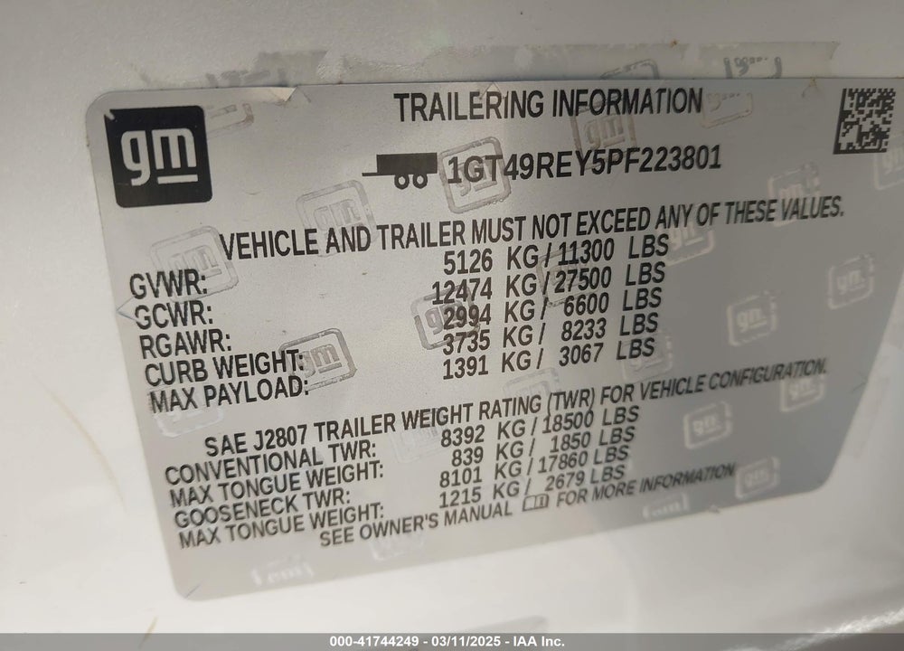 2023 GMC SIERRA 2500HD 4WD  STANDARD BED DENALI VIN: 1GT49REY5PF223801