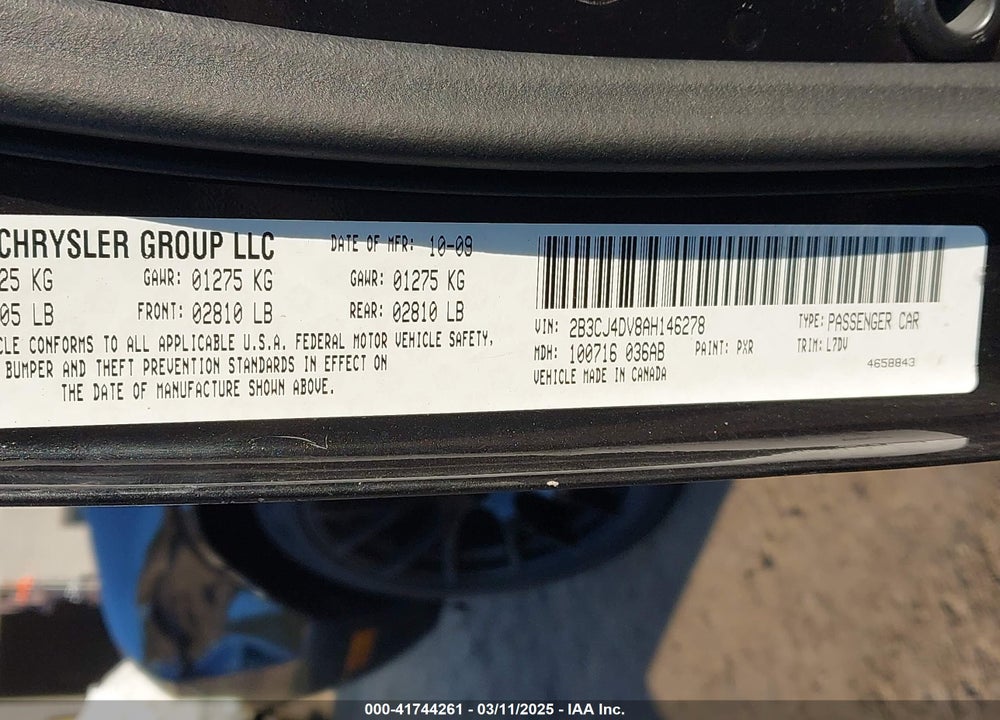 2010 DODGE CHALLENGER VIN: 2B3CJ4DV8AH146278