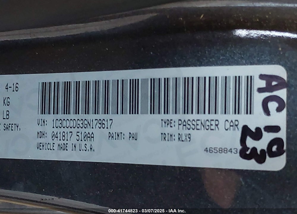 2016 CHRYSLER 200 VIN: 1C3CCCDG3GN179617