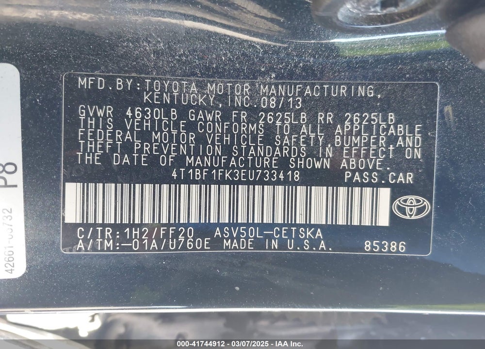 2014 TOYOTA CAMRY VIN: 4T1BF1FK3EU733418