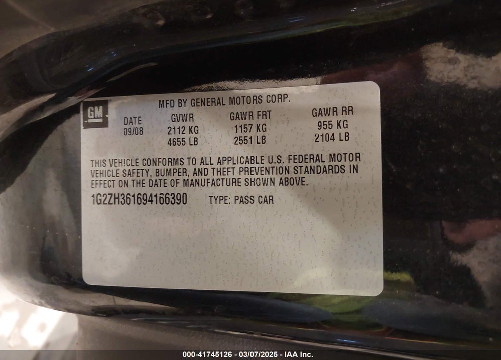 2009 PONTIAC G6 VIN: 1G2ZH361694166390