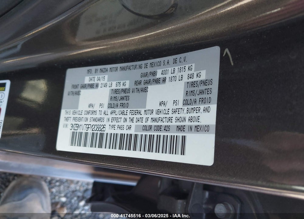 2015 MAZDA 3 I TOURING VIN: 3MZBM1V79FM208826
