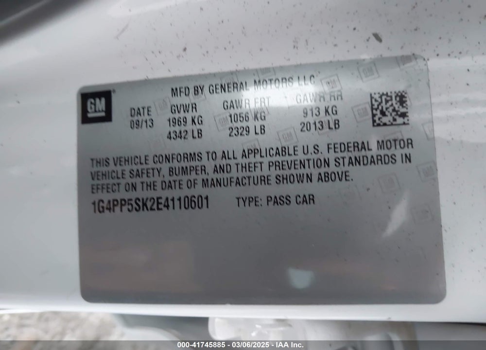 2014 BUICK VERANO VIN: 1G4PP5SK2E4110601