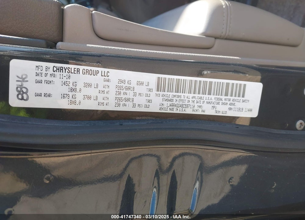 2011 JEEP GRAND CHEROKEE LAREDO VIN: 1J4RR4GG4BC597110
