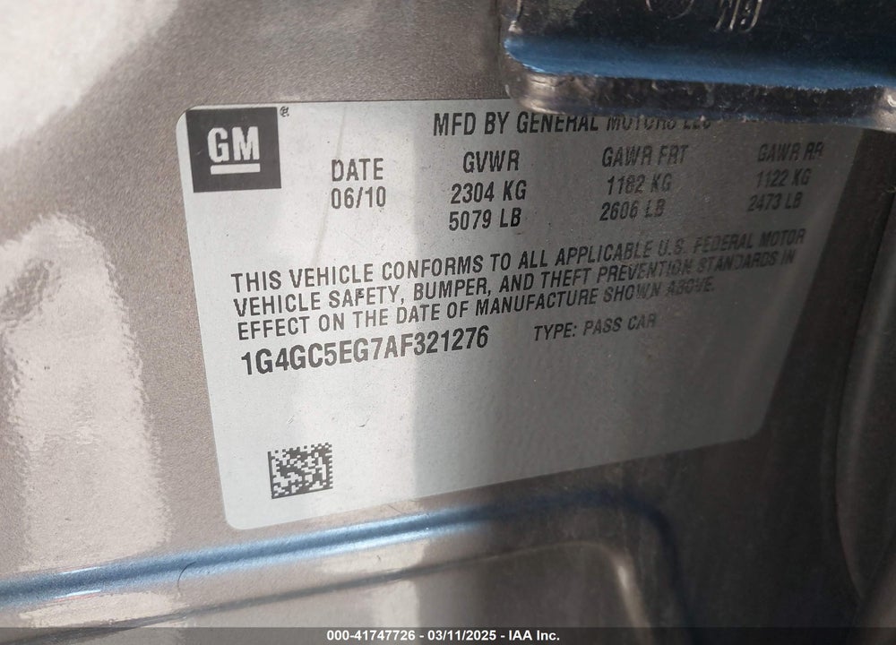 2010 BUICK LACROSSE VIN: 1G4GC5EG7AF321276