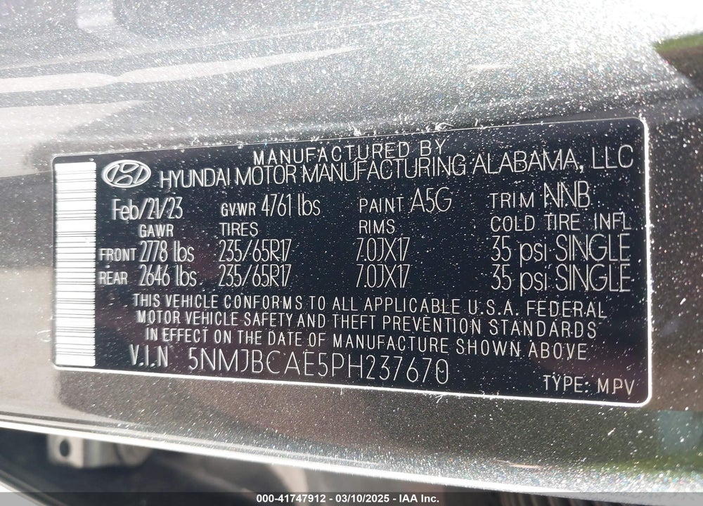 2023 HYUNDAI TUCSON VIN: 5NMJBCAE5PH237670