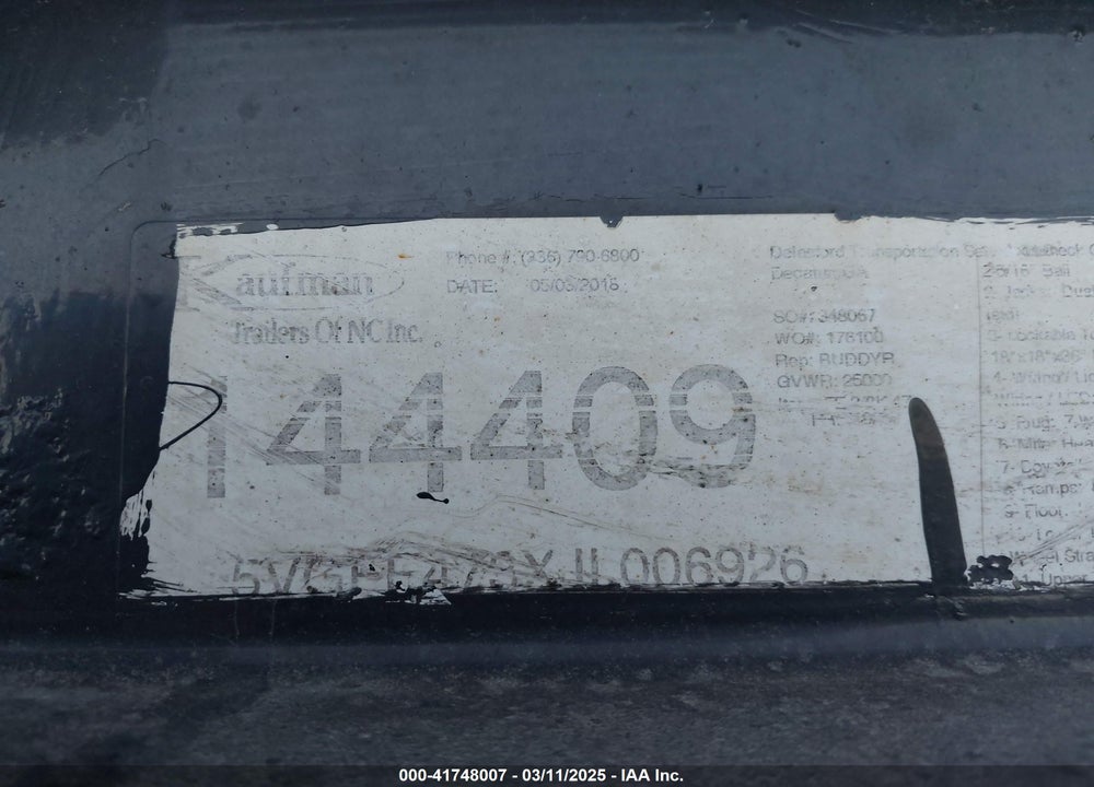 2018 KAUFMAN TRAILERS UNKNOWN VIN: 5VGFE473XJL006926