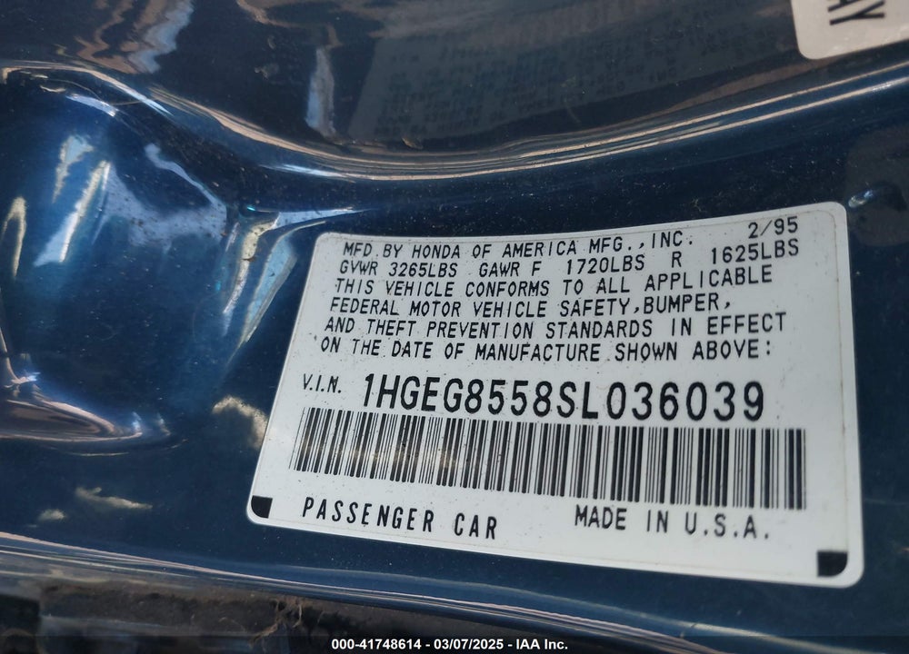 1995 HONDA CIVIC LX VIN: 1HGEG8558SL036039