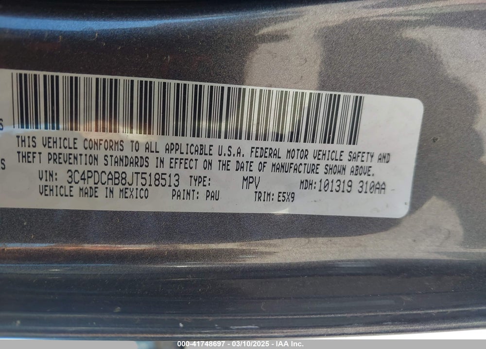 2018 DODGE JOURNEY VIN: 3C4PDCAB8JT518513